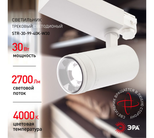 Трековый светильник ЭРА STR-30-99-40K-W30 Б0049785 Трековый светильник ЭРА STR-30-99-40K-W30 Б0049785