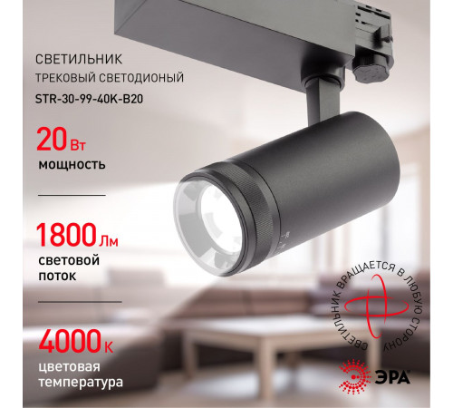 Трековый светильник ЭРА STR-30-99-40K-B20 Б0049790 Трековый светильник ЭРА STR-30-99-40K-B20 Б0049790