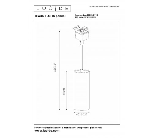 Трековый светильник Lucide Track floris pendel 09955/01/02 Трековый светильник Lucide Track floris pendel 09955/01/02