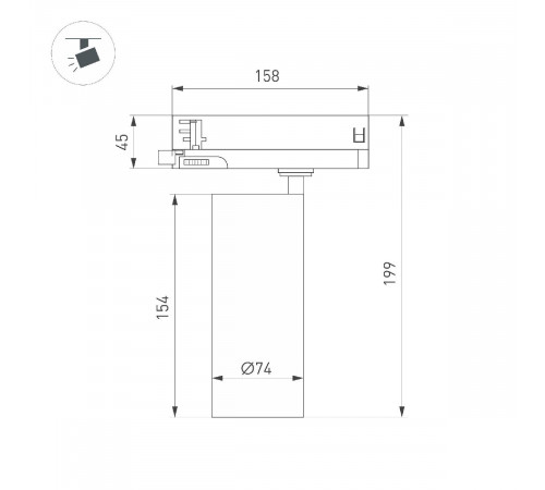 Трековый трехфазный светильник Arlight LGD-GERA-4TR-R74-20W Warm3000 (BK, 15 deg, 230V) 055172 Трековый трехфазный светильник Arlight LGD-GERA-4TR-R74-20W Warm3000 (BK, 15 deg, 230V) 055172