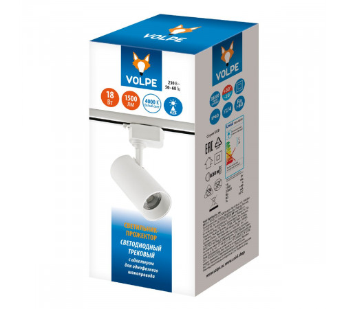 Трековый однофазный светильник Volpe ULB-Q230 18W/4000К WHITE UL-00011822 Трековый однофазный светильник Volpe ULB-Q230 18W/4000К WHITE UL-00011822