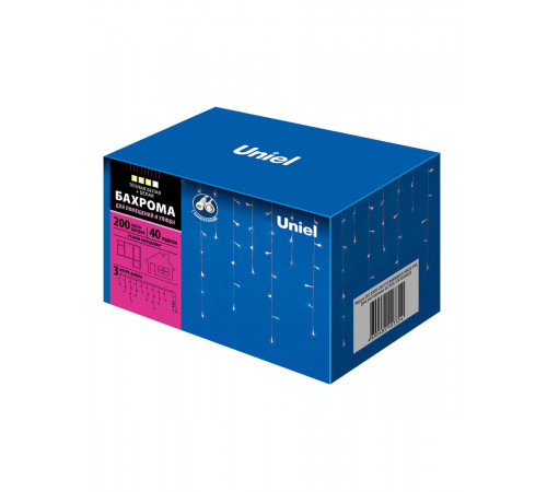 Уличная светодиодная гирлянда (UL-00003949) Uniel бахрома теплый белый-белый ULD-B3010-200/TTK Warmwhite-White IP44 Уличная светодиодная гирлянда (UL-00003949) Uniel бахрома теплый белый-белый ULD-B3010-200/TTK Warmwhite-White IP44