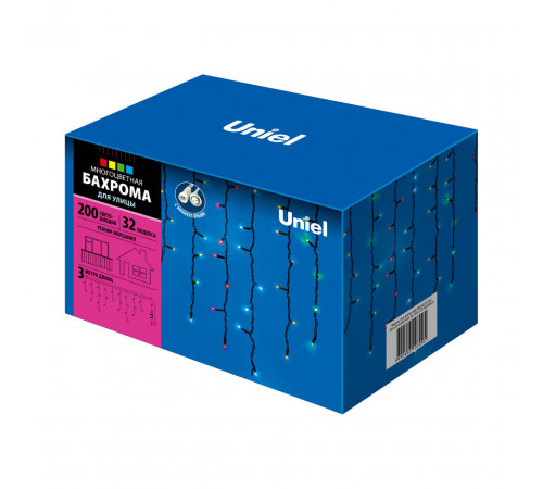 Уличная светодиодная гирлянда Uniel бахрома (UL-00003933) разноцветный ULD-B3010-200/TBK Multi IP67