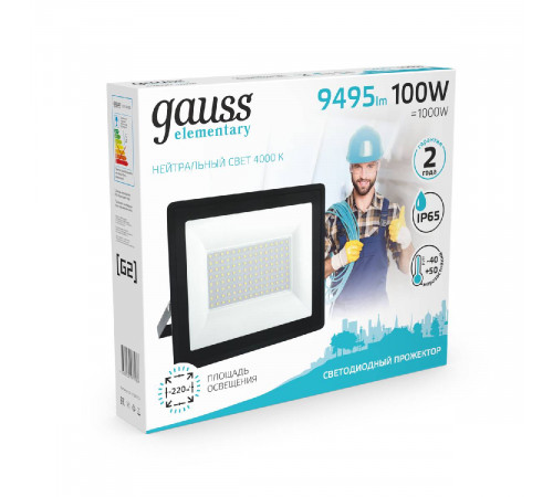 Прожектор светодиодный Gauss Elementary 100W 4000К 613100110 Прожектор светодиодный Gauss Elementary 100W 4000К 613100110
