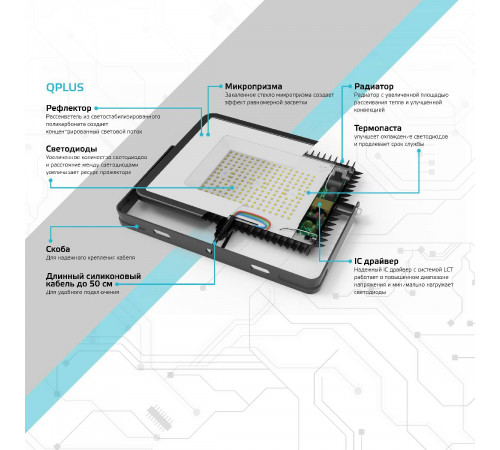 Прожектор светодиодный Gauss Qplus 150W 6500К 690511150 Прожектор светодиодный Gauss Qplus 150W 6500К 690511150