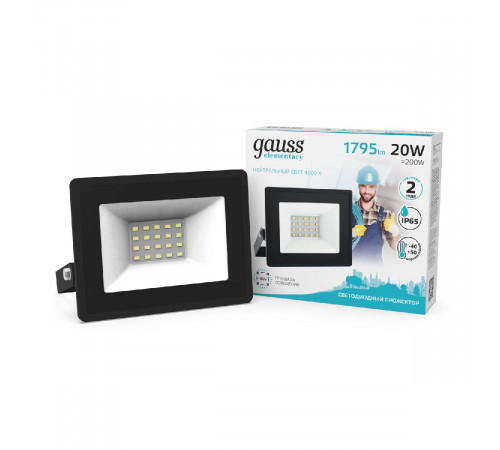 Прожектор светодиодный Gauss Elementary 20W 4000К 613100220 Прожектор светодиодный Gauss Elementary 20W 4000К 613100220