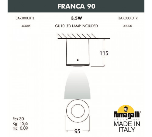 Уличный потолочный светильник Fumagalli Franca 3A7.000.000.AXU1L