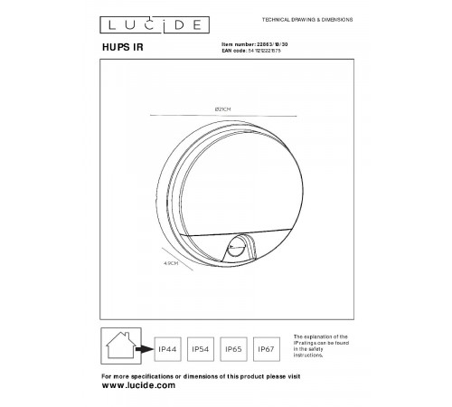 Уличный настенный светильник Lucide Hups ir 22863/10/30 Уличный настенный светильник Lucide Hups ir 22863/10/30
