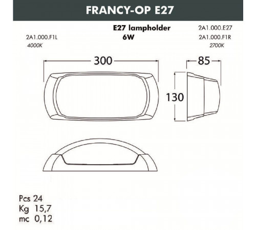 Уличный настенный светильник Fumagalli Francy-ОP 2A1.000.000.WYF1R