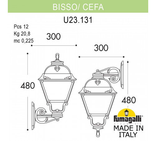 Уличный настенный светильник Fumagalli Cefa U23.131.000.BYF1R