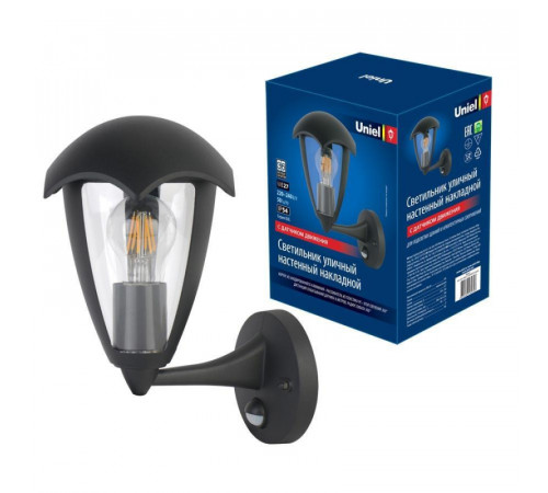 Уличный настенный светильник (UL-00006813) Uniel UUL-S81A 60W/E27 Sensor IP54 Black Уличный настенный светильник (UL-00006813) Uniel UUL-S81A 60W/E27 Sensor IP54 Black