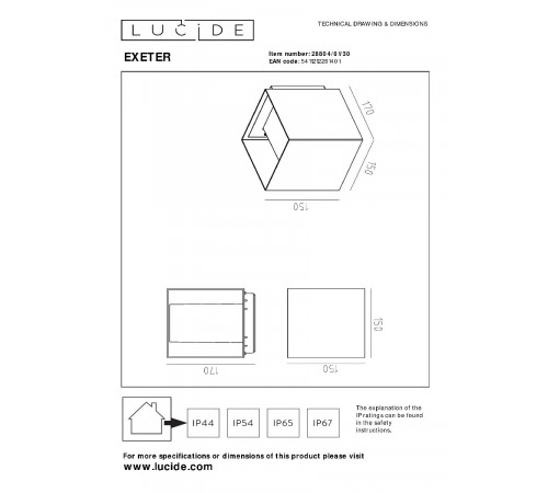 Уличный настенный светильник Lucide Exeter 28804/01/30 Уличный настенный светильник Lucide Exeter 28804/01/30