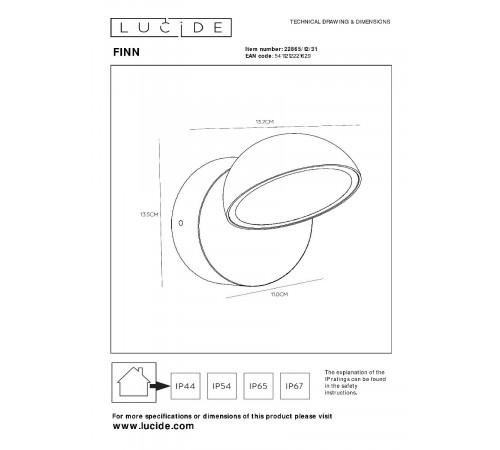 Уличный настенный светильник Lucide Finn 22865/12/31