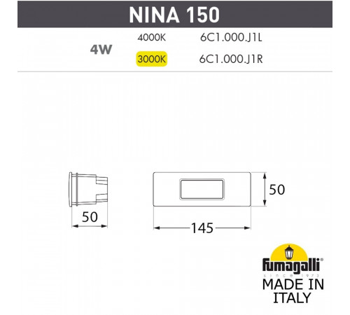 Встраиваемый светильник Fumagalli уличный светодиодный Nina 6C1.000.000.BYJ1L