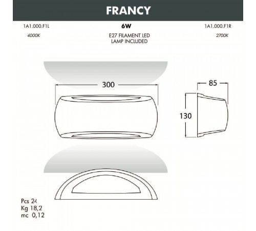 Уличный настенный светильник Fumagalli Francy 1A1.000.000.WYF1R