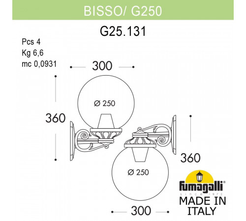 Уличный настенный светильник Fumagalli Globe 250 G25.131.000.BXF1R Уличный настенный светильник Fumagalli Globe 250 G25.131.000.BXF1R