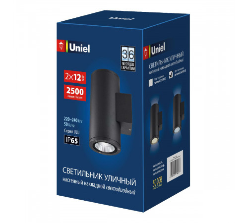 Уличный настенный светильник Uniel ULU-S22D-2x12W/6400K IP65 BLACK UL-00010848 Уличный настенный светильник Uniel ULU-S22D-2x12W/6400K IP65 BLACK UL-00010848