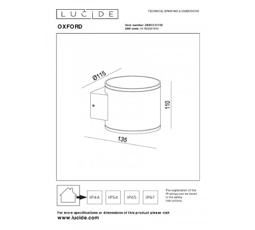 Уличный настенный светильник Lucide Oxford 28803/01/30 Уличный настенный светильник Lucide Oxford 28803/01/30