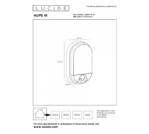 Уличный настенный светильник Lucide Hups ir 22864/10/31