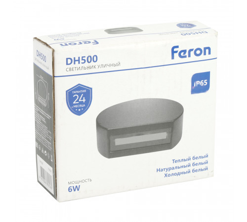 Уличный настенный светильник Feron Дели DH500, 6W, 55Lm, 3000/4000/6400К, черный Уличный настенный светильник Feron Дели DH500, 6W, 55Lm, 3000/4000/6400К, черный