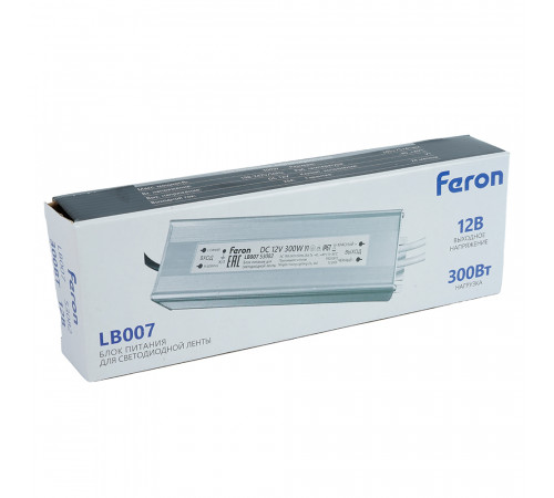 Трансформатор электронный для светодиодной ленты Feron LB007 300W 12V IP67 (драйвер) 53082