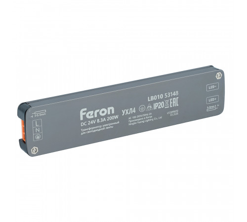 Трансформатор для светодиодной ленты Feron LB010 200W 24V IP20 53148