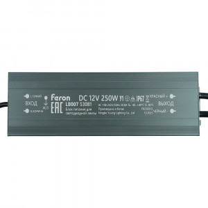 Трансформатор электронный для светодиодной ленты Feron LB007 250W 12V IP67 (драйвер) 53081
