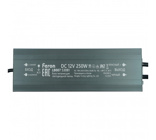 Трансформатор электронный для светодиодной ленты Feron LB007 250W 12V IP67 (драйвер) 53081