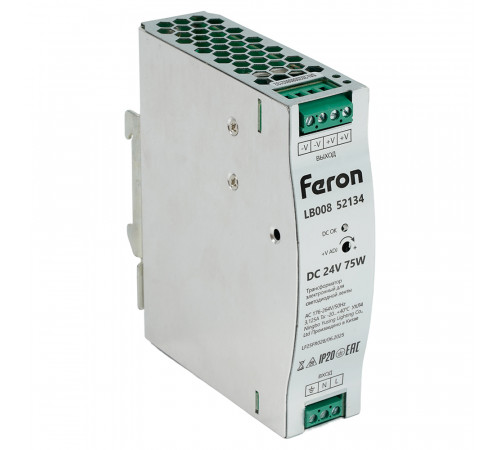 Трансформатор электронный на DIN-рейку Feron LB008 5W 24V IP20 52134