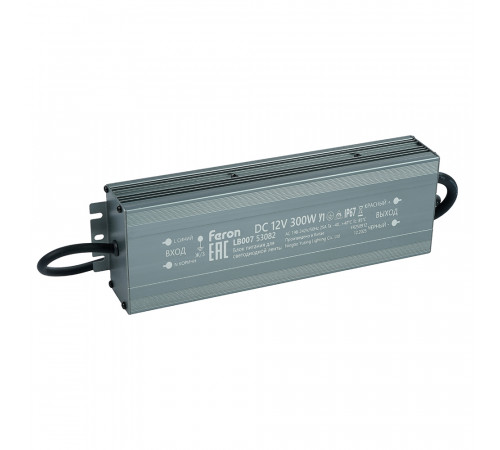 Трансформатор электронный для светодиодной ленты Feron LB007 300W 12V IP67 (драйвер) 53082