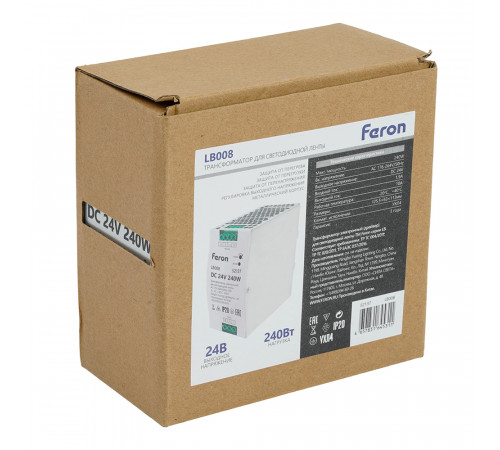 Трансформатор электронный на DIN-рейку Feron LB008 240W 24V IP20 52137