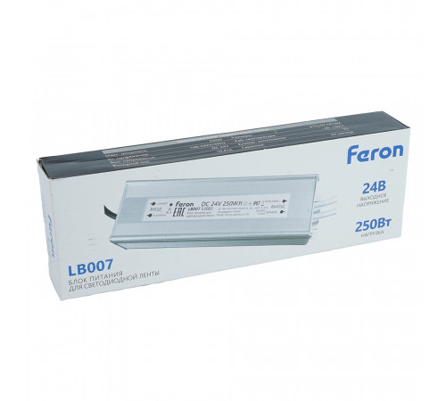 Трансформатор электронный для светодиодной ленты Feron LB007 250W 24V IP67 (драйвер) 53083
