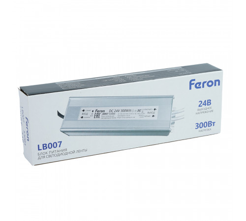 Трансформатор электронный для светодиодной ленты Feron LB007 300W 24V IP67 (драйвер) 53084