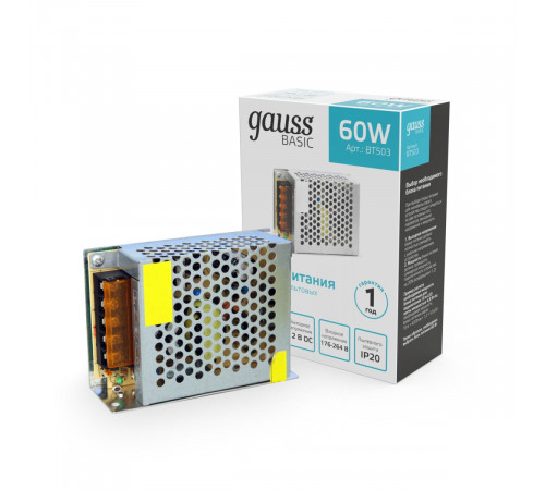 Блок питания Gauss 60Вт DC12В IP20 BT503 Блок питания Gauss 60Вт DC12В IP20 BT503