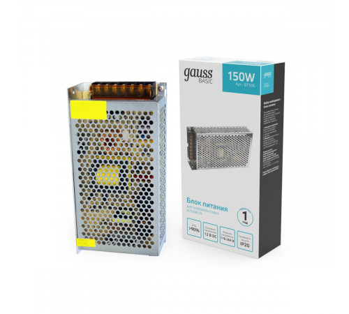 Блок питания Gauss Basic 150Вт DC12В 12.5А IP20 BT506 Блок питания Gauss Basic 150Вт DC12В 12.5А IP20 BT506