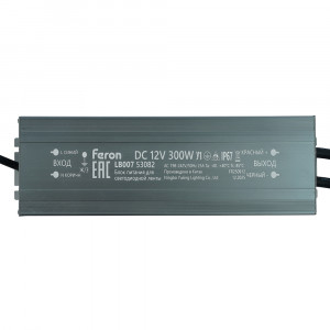 Трансформатор электронный для светодиодной ленты Feron LB007 300W 12V IP67 (драйвер) 53082