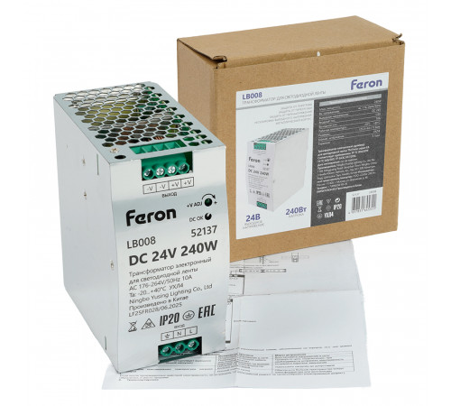 Трансформатор электронный на DIN-рейку Feron LB008 240W 24V IP20 52137