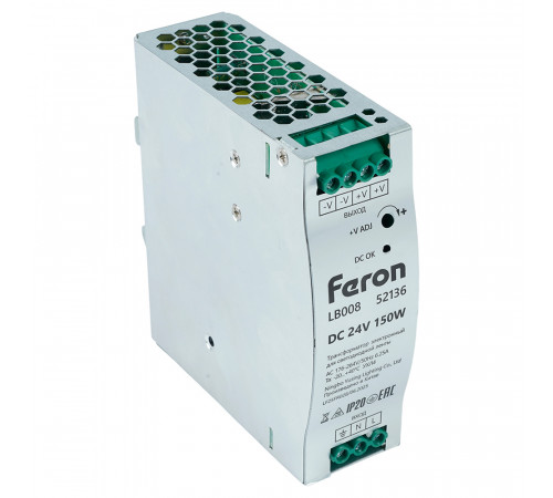 Трансформатор электронный на DIN-рейку Feron LB008 150W 24V IP20 52136