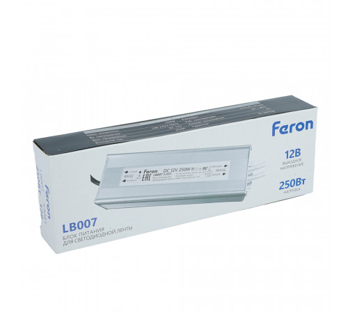 Трансформатор электронный для светодиодной ленты Feron LB007 250W 12V IP67 (драйвер) 53081
