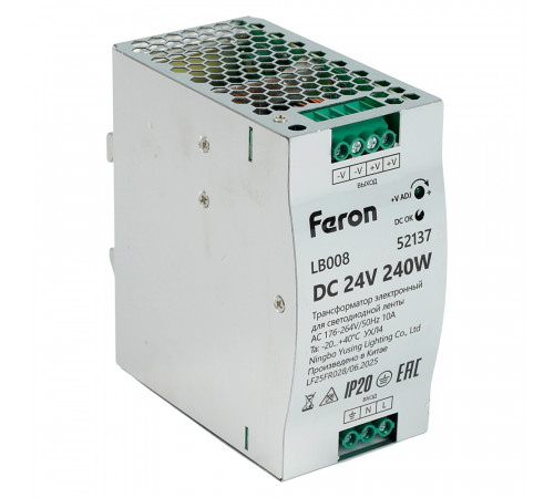 Трансформатор электронный на DIN-рейку Feron LB008 240W 24V IP20 52137