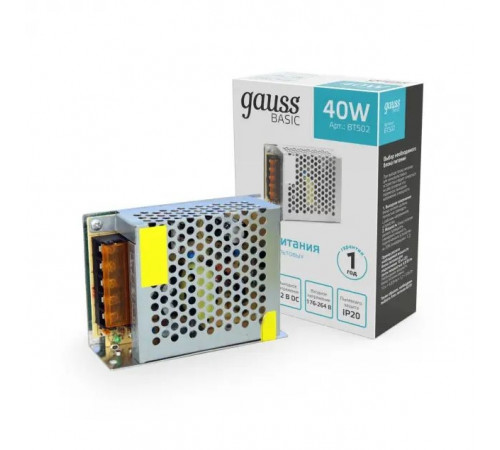 Блок питания Gauss Basic 40Вт DC12В IP20 BT502 Блок питания Gauss Basic 40Вт DC12В IP20 BT502