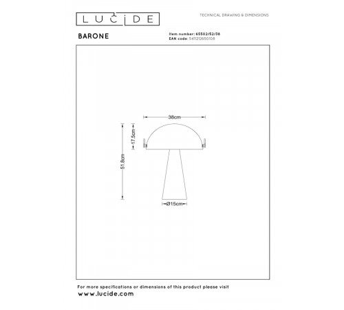 Настольная лампа Lucide Barone 65502/52/38