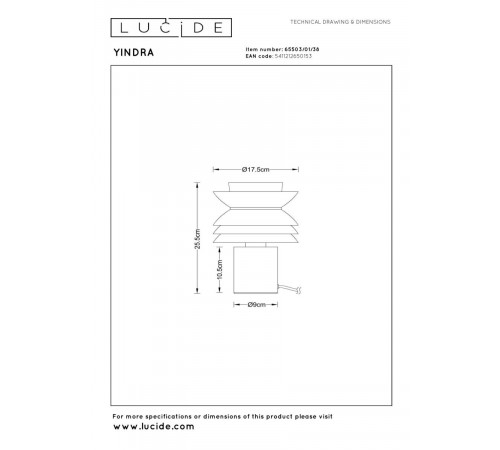 Настольная лампа Lucide Yindra 65503/01/38