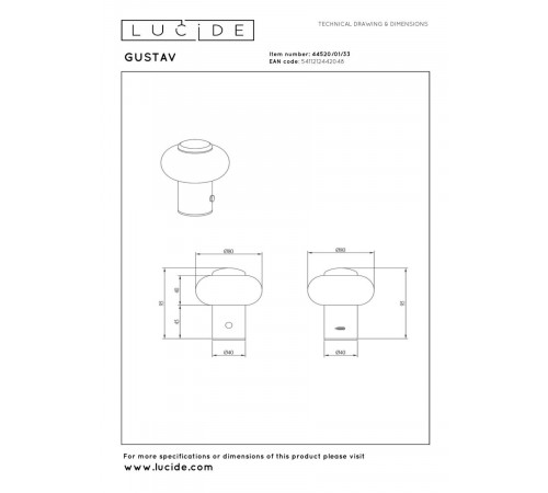 Настольная лампа Lucide Gustav 44520/01/33