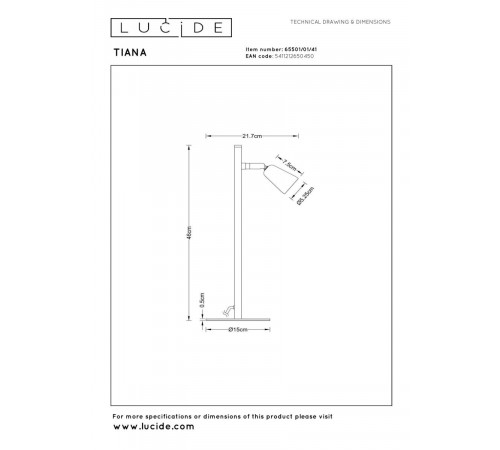 Настольная лампа Lucide Tiana 65501/01/41