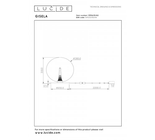 Настольная лампа Lucide Gisela 13594/10/62