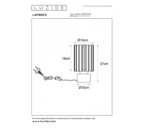 Настольная лампа Lucide Lambres 45510/01/30