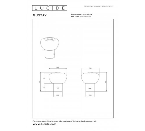 Настольная лампа Lucide Gustav 44521/01/34