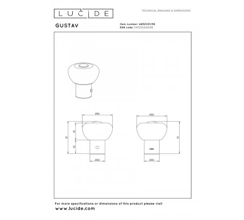 Настольная лампа Lucide Gustav 44521/01/38