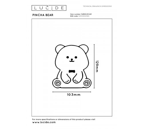 Настольная лампа Lucide Pincha Bear 54500/01/43